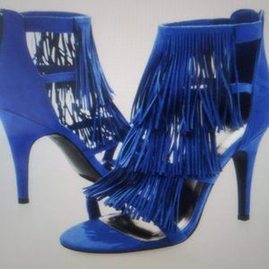 BLUE FRINGE DRESS SANDAL - WIDE WIDTH